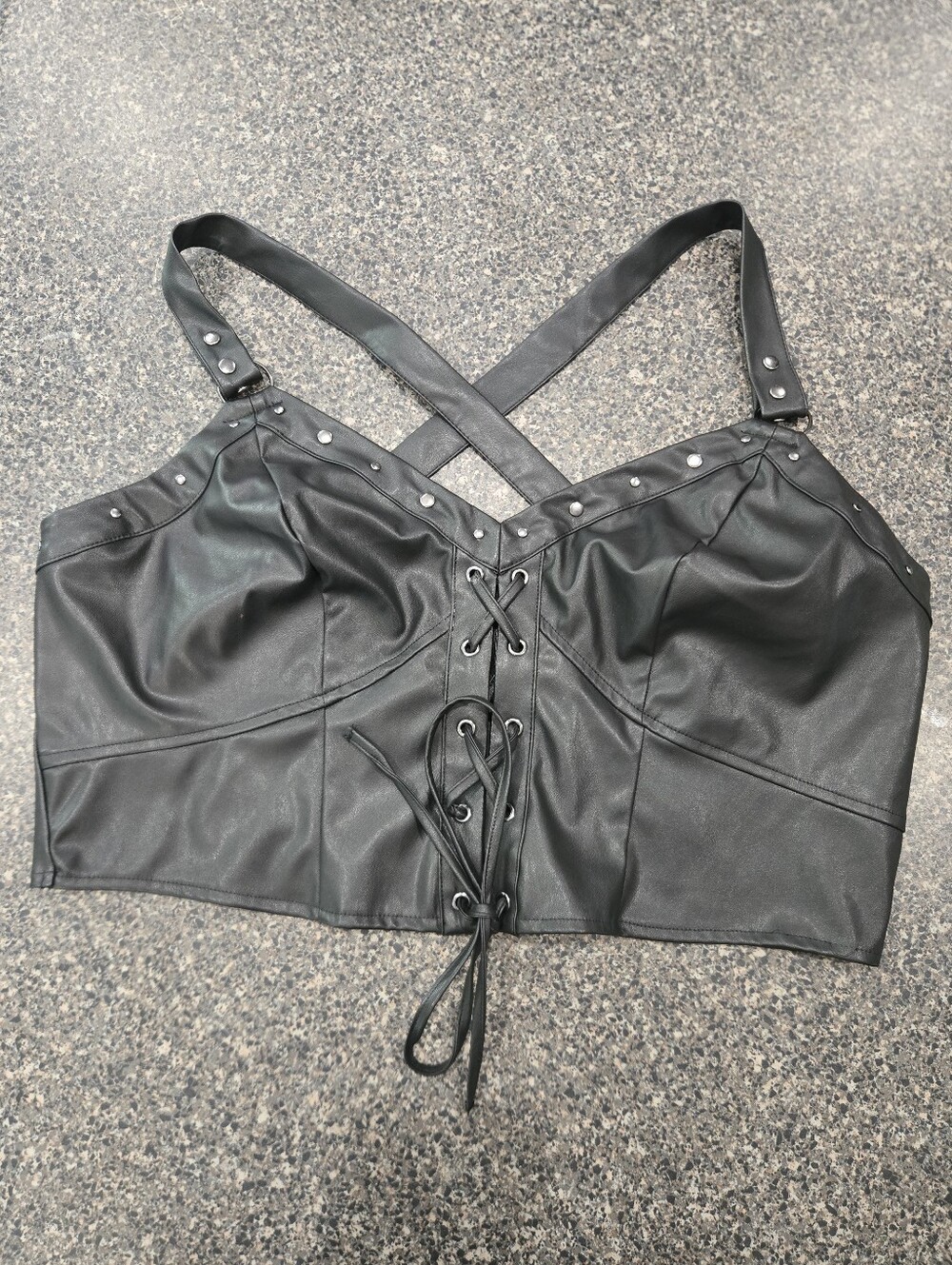 Torrid Nightfall Faux Leather Corset Crop Top 1X Goth Studded Lace Up